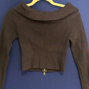 Edikted Off-Shoulder Ribbed Sweater - Dark Blue